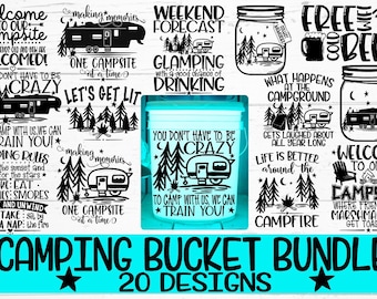 Camping Bucket, Camping Bucket Svg, Camping Bucket Bundle, LED Bucket Svg, Campfire, Campfire Svg, Campground, Campground Svg, Firepit