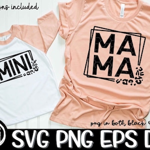 Mama Mini Svg Leopard Cheetah Mom Mama Framed Mama Shirt Design Cheetah Mother&#39;s Day Svg Leopard Mini Sublimation White Black Both Designs