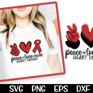 Peace Love Cure Hartziekte SVG Sublimatie Instant Download Peace love Cure Hart-en Vaatziekten Hart Rood Lint februari Image Vector