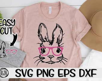 Easy Cut, Easter Bunny With Glasses, Bunny With Glasses, Bunny With Glasses Svg, Kid's Easter Design, Cute Easter Svg, PNG, Easter Bunny Svg