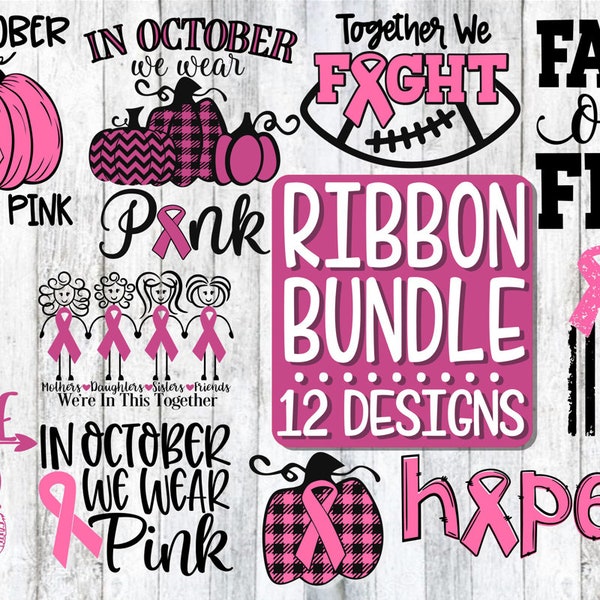 Lint bundel, 12 ontwerpen, in oktober dragen we roze, roze svg, kanker lint, kanker lint svg, kanker lint ondersteuning, roze pompoen svg