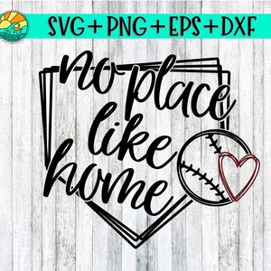 May include: Black and white baseball-themed graphic with a baseball inside a home plate shape. The graphic says "No place like home".