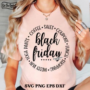 Black Friday, SVG del Black Friday, shopping, caffè, chignon spettinato, pantaloni da yoga, buoni sconto, ringraziamento, shopping del Black Friday, shopping nero svg