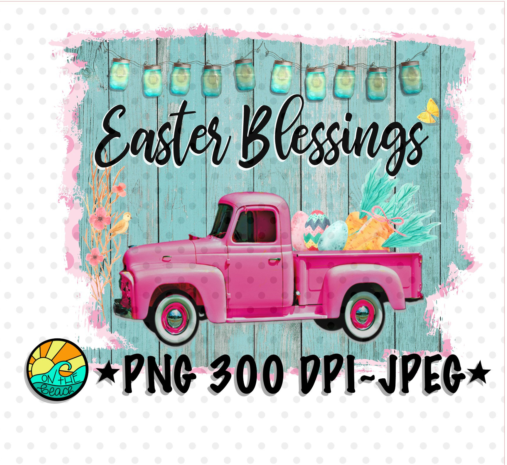 Easter Bunny Pickup Truck Kids Easter Image for sublimation PNG
