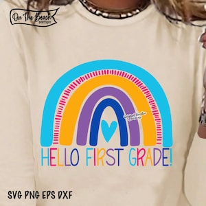 Hallo Erstklässler Regenbogen SVG 1st Class Back to School SVG Herz SVG Hallo svg Regenbogen Doodle Schulanfang Cut File Sublimation Cricut