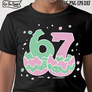 Påsk 67 SVG PNG Trasiga påskägg sex sju Meme rolig Gen Z påskdesign Cricut Cut-fil sublimering DTF nedladdning utskrift Clipart kanin