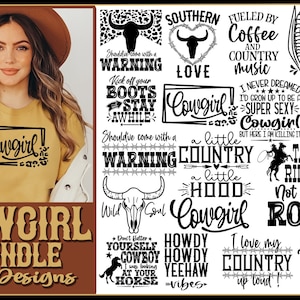 Cowgirl SVG Bundle 22 Disegni Avrebbe dovuto venire Avvertimento Western Country Girl Howdy Country Farm Cowboy Cut Files Cricut Sublimation Silhouette