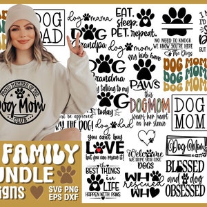 Hond Familie SVG Bundel Hond Moeder SVG Poot Print Hond Vader Rescue Hond Quote Hond Shirt Ontwerp Hond Oma Clipart Cricut Cut Bestanden Png Sublimatie