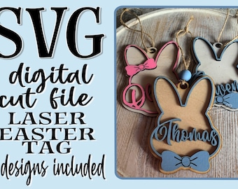 Bunny Shaped Easter Basket Tag SVG Easter Laser File Cut File For Glowforge Lasers Design Cut File Cutting Cricut Download Name