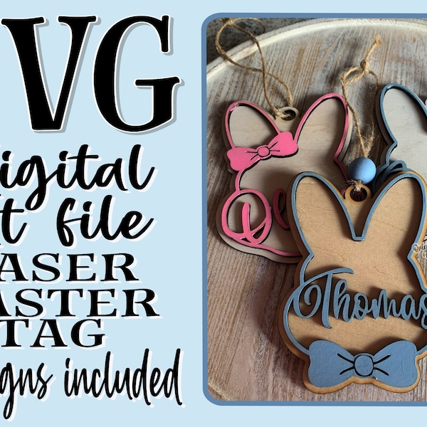 Bunny Shaped Easter Basket Tag SVG Easter Laser File Cut File For Glowforge Lasers Design Cut File Cutting Cricut Download Name