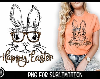 Happy Easter, Easter Bunny With Glasses, Bunny With Glasses, Bunny With Glasses PNG, Leopard Png Bunny, Cute Easter PNG, Easter PNG,