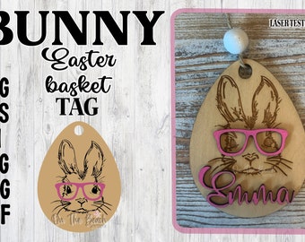 Bunny Easter Basket Tag SVG Easter Laser File Cut File For Glowforge Lasers Design Cut File Cutting Cricut Download Name Glasses Name