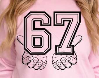 67 Hands SVG PNG Six Seven Hands Design Viral 6 7 Meme Hands Cricut Cutting File Sublimation DTF Digital Download Trendy Boy Girl Design