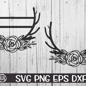 Floral Deer Antlers SVG, Monogram Svg, Antler Monogram Svg file, Deer Antlers Flowers Svg, Father&#39;s Day Svg, Mothers Day Svg, Hunter Svg