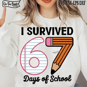 Jag överlevde 67 dagar i skolan SVG rolig lärare design PNG Retro skolmeme klippfil för Cricut sublimering DTF nedladdning sublimeringsklipp
