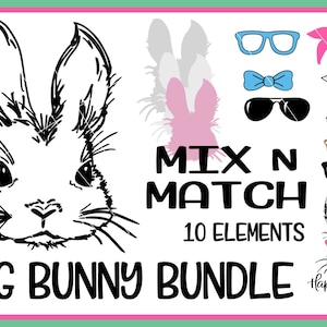 BIG BUNNY Bundle Mix Match Make Your Own  Bunny With Glasses Svg Leopard Kid&#39;s Easter Design Cute Easter Svg  Sublimation Easter Bunny