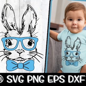 Bunny Svg Easter Bunny Bowtie Svg, Bunny Glasses Svg, Boy Easter Svg, Bunny Easter, Bunny Svg, Kid's Easter, Cute Easter Svg, Easter Bunny