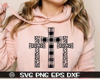 Three Crosses Svg, Buffalo Plaid Cross, Leopard Cross, Easter, Easter Cross Svg, Sublimation, Plaid Leopard Cross, Plaid Easter Svg, Leopard