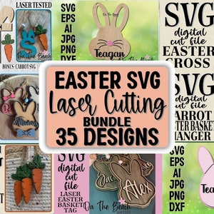 Easter Bunny Basket Tag SVG Laser Glowforge 35 DESIGNS Basket Tag Easter Laser File Cut File Glowforge Lasers Design Cut File Cutting Cricut