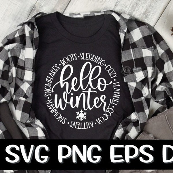 Hello Winter, Hello Winter Svg, Winter, Circle, Winter Svg, Snowflakes Svg, Snowmen Svg, Cozy Svg, Cocoa Svg, Words Svg, Circle, Sublimation