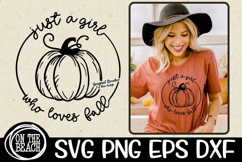 May include: A black and white graphic design featuring a pumpkin and the text "just a girl who loves fall".