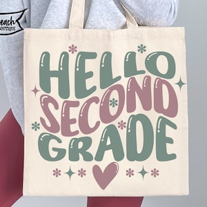 Bonjour 2e année SVG, Bonjour 2e année, premier jour deuxième 2e année Svg Png Bonjour professeur fourre-tout Sublimation vague rétro coupe coupe Cricut