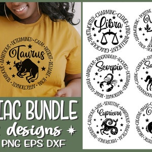 Zodiaque SVG Signes Bundle Zodiac Png Taureau Bélier Lion Vierge Cancer Balance Sagittaire Scorpion Poissons Verseau Gémeaux Capricorne SVG Fichiers coupés