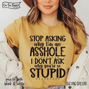 Pare de perguntar por que sou um idiota, não pergunto por que você é tão estúpido Svg Arquivo de corte por sublimação Arquivo de corte Cricut Imagem vetorial Sassy Stupid Bitch