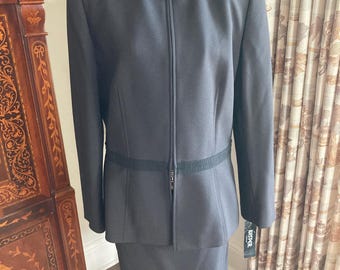 Ensemble tailleur-jupe Kasper 2 pièces pour femme, doublé, uni, fermeture éclair sur le devant, noir, taille 14