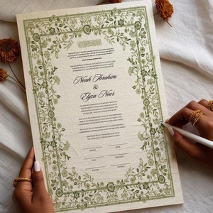 Luxus-Nikkah-Zertifikat, Islamischer Hochzeitsvertrag, Nikah Nama, Muslimisches Ehezeichen, Personalisierte Namen, Islamischer Koranvers