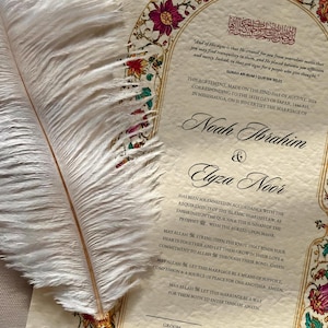 Luxus-Nikkah-Zertifikat, Islamischer Hochzeitsvertrag, Floral-Nikah Nama, Muslimisches Eheschild, Personalisierte Namen, Islamischer Koranvers
