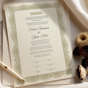 Luxus-Nikkah-Zertifikat, Islamischer Hochzeitsvertrag, Nikah Nama, Muslimisches Ehezeichen, Personalisierte Namen, Islamischer Koranvers