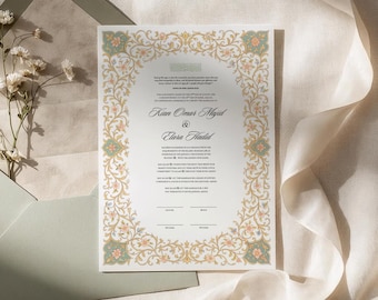 Certificado Nikkah de Lujo: Contrato de Boda Islámica (Descarga digital, A4)