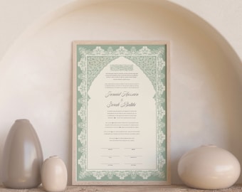 Plantilla editable de contrato de Nikkah: Certificado de matrimonio musulmán imprimible (descarga digital, 28 x 43 cm)