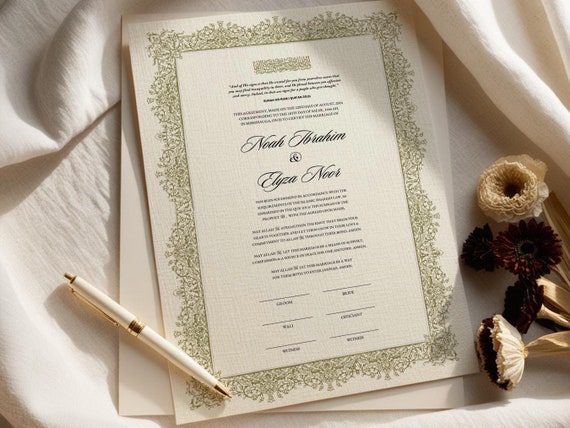 Personalized Nikkah Certificate: Islamic Wedding Contract (Digital Download 11x17in Canva Template)