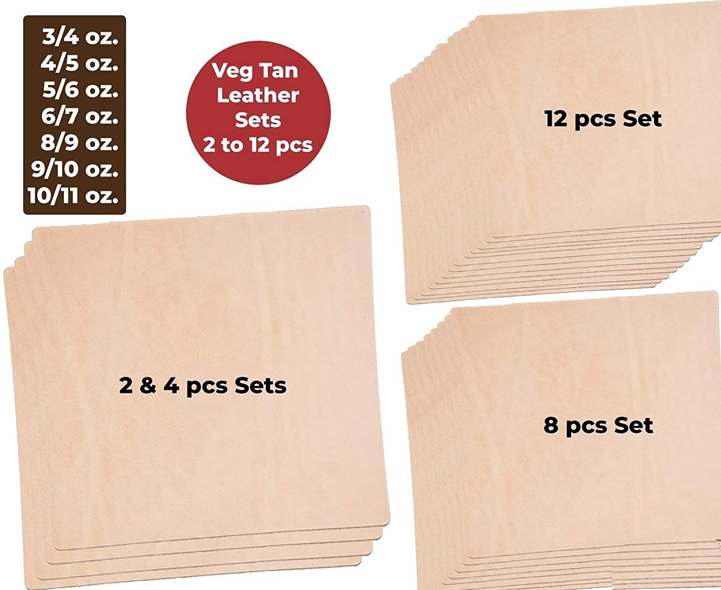 MD/son Vegetable Tanned Leather Discount Priced Bundle Sets3/4oz 5/6oz 6/7oz 8/9oz 9/10oz 11/12 oz (1-4.8mm) Cowhide Full Grain Leathercraft