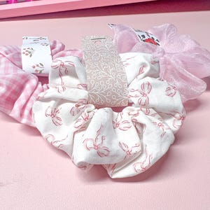 Set of pink hair tie scrunchies for pink lovers plaid and ribbon style