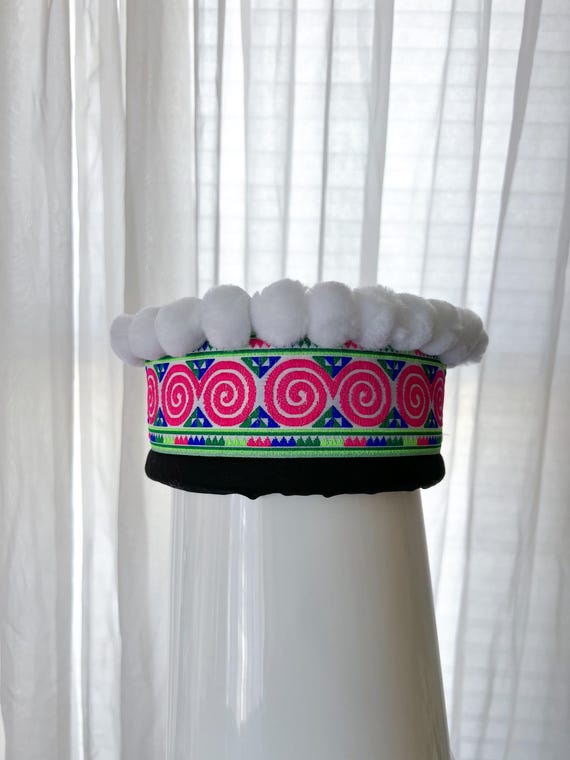 Hmong White Pompom With Pink Qwj Baby Top Hat for Newborn - Etsy display picture 2