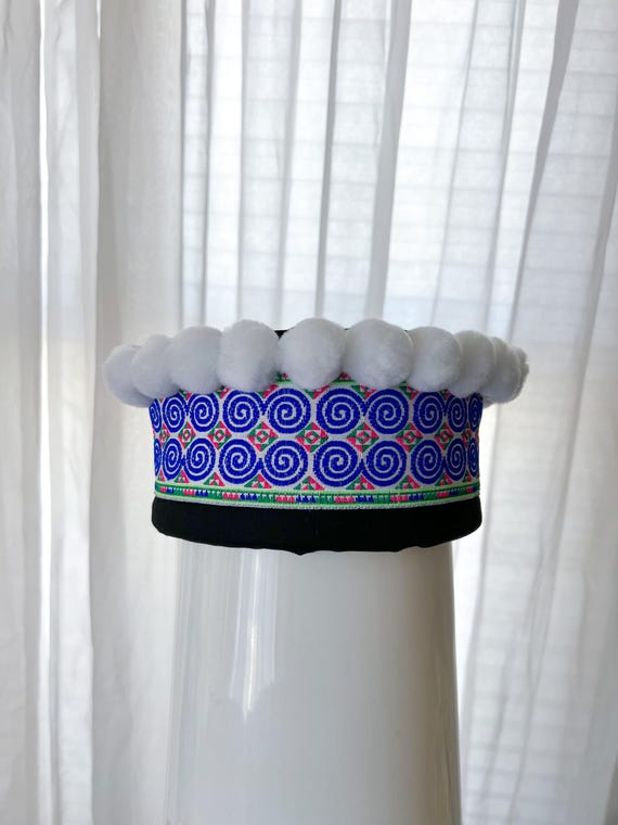 Hmong Blue Qwj White Pompom Baby Top Hat for Newborn - Etsy