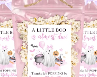 Pink A Little Boo is Almost Due Baby Shower Favors Pink Ghost Baby Shower Gift for Guests Personalized Popcorn Favor Bag Halloween Baby Girl