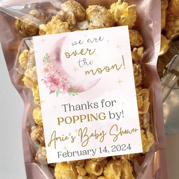 We Are Over the Moon Baby Shower Favors Pink Twinkle Little Star Baby Shower Ready to Pop Blush Pink Baby Girl Popcorn Bags Pink Party Favor