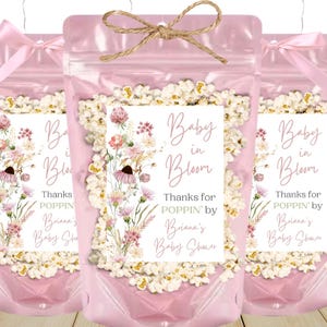 Baby in Bloom Baby Shower Favors Wildflower Baby Shower Ready to Pop Popcorn Treat Bags Floral  Baby Shower Decor Custom Baby Shower Gifts