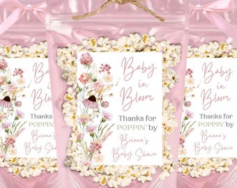 Baby in Bloom Baby Shower Favors Wildflower Baby Shower Ready to Pop Popcorn Treat Bags Floral  Baby Shower Decor Custom Baby Shower Gifts