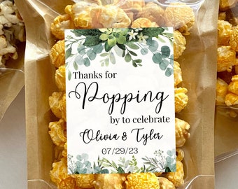 Greenery Eucalyptus Bridal Shower Favor Popcorn Bag Custom Treat Bags Thanks for Popping By Eucalyptus Wedding Favor Guest Gift Personalized