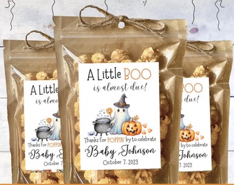 A Little Boo is Almost Due Baby Shower Favors Custom Popcorn Treat Bags Halloween Baby Personalized Guest Gifts Cute Baby Ghost Ready to Pop