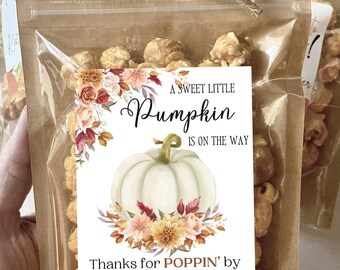 Pumpkin Baby Shower Favors Gender Neutral Fall Baby Shower Popcorn Treat Bags A Sweet Little Pumpkin Is on the Way Personalized Ready to Pop