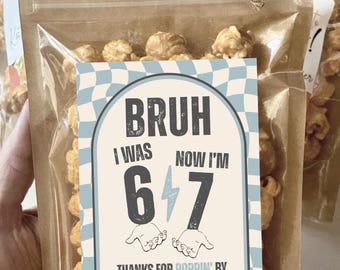 Six Seven Birthday Party Favors Bruh 6 7 Birthday Party Gifts for Guests Boys 7th Birthday Popcorn Treat Bags Kids Laser Tag Jump Bday Decor