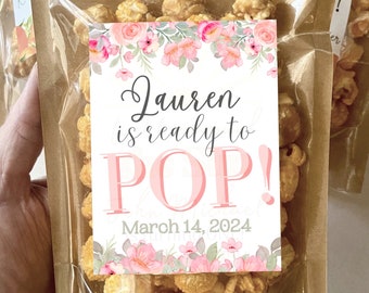 Pink Floral Girl Baby Shower Favors Ready to Pop Blush Pink Baby Girl Popcorn Bags Baby Shower Birthday Party Favor Treat Bags Custom Gifts