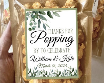 Greenery Bridal Shower Favor Popcorn Bags Custom Treat Bags Thanks for Popping By Eucalyptus Bridal Wedding Favors Guest Gifts Personalized
