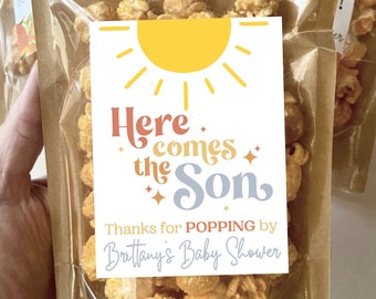Here Comes the Son Baby Shower Favors Sunshine Baby Shower Popcorn Treat Bags Custom Party Favors Baby Boy Sun Theme Ready to Pop Guest Gift
